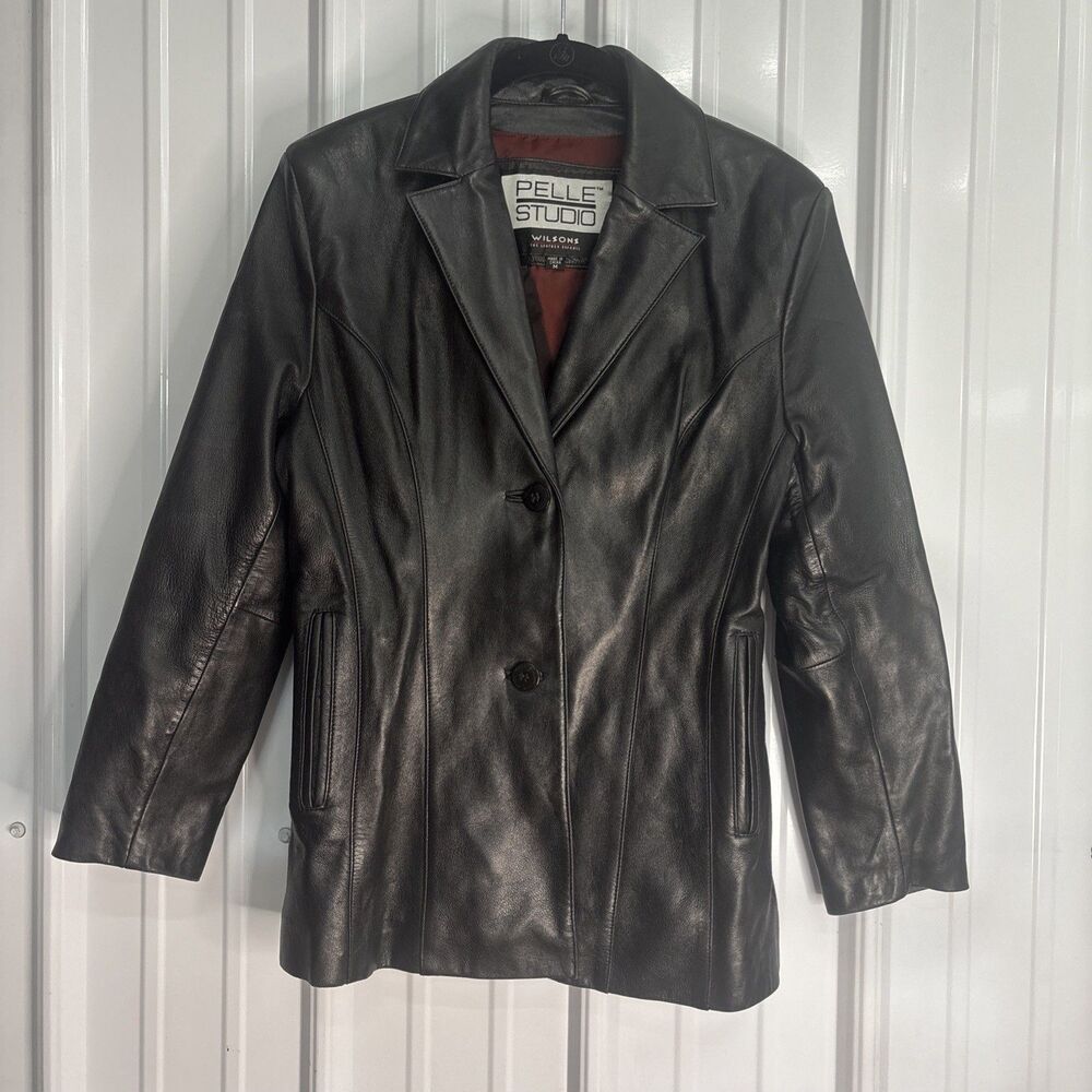 Wilsons Leather Pelle Studio Vintage Black Leather Jacket Ladies Size Medium